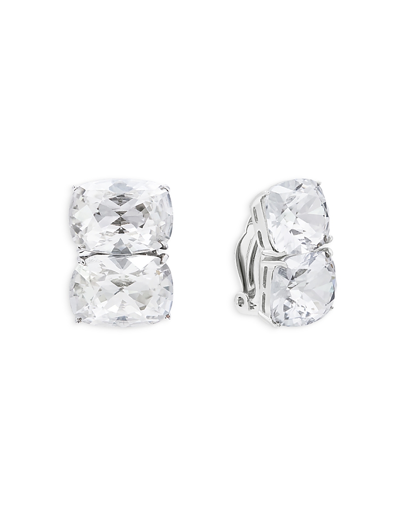 Shashi Ricky Diamond Crystal Clip On Stud Earrings In Silver Plated In Silver