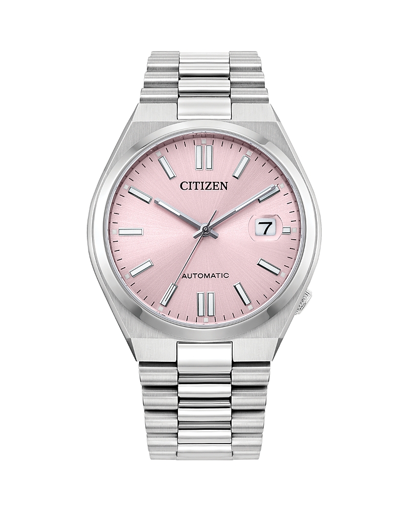 Citizen Unisex Sport Luxury Automatic Tsuyosa Silver-tone Stainless Steel Bracelet Watch 37mm In Pink/silver