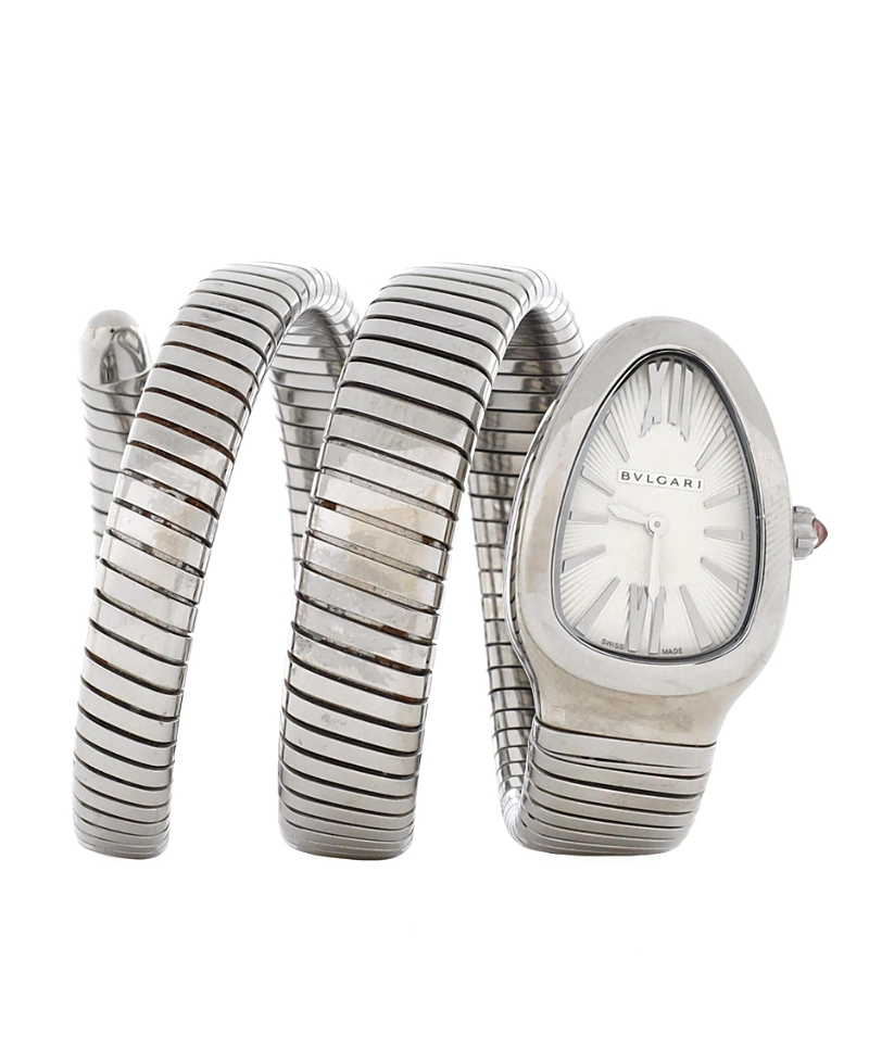 Pre-owned Pre-owned Bvlgari Bvlgari Serpenti Tubogas Double Spiral Quartz Watch In Stainless Steel 23mm In Dial Color: Silver
