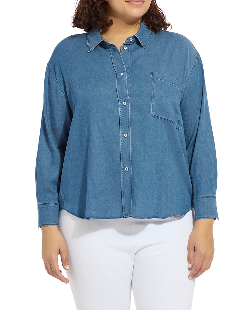 Lyssé Plus Bay Crop Chambray Shirt In Mid Wash