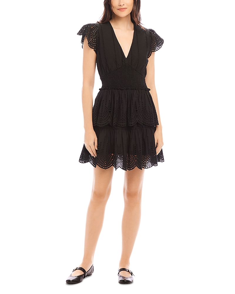 Fifteen Twenty Isla Eyelet Embroidered Minidress In Black