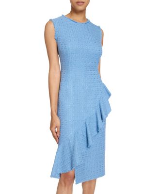 CAMI Sleeveless Luxury Tweed Sheath Dress with Skirt Ruffle