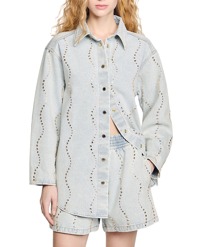 Sandro Rhinestone Denim Shirt