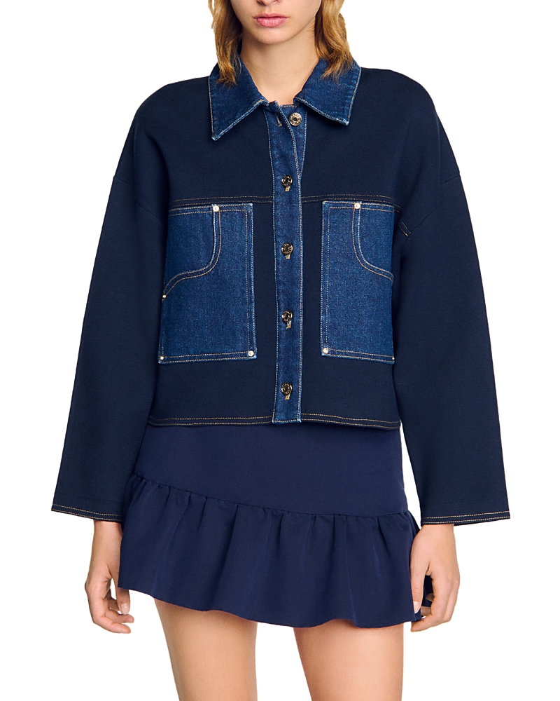 Sandro Granville Denim Cardigan In Bleus