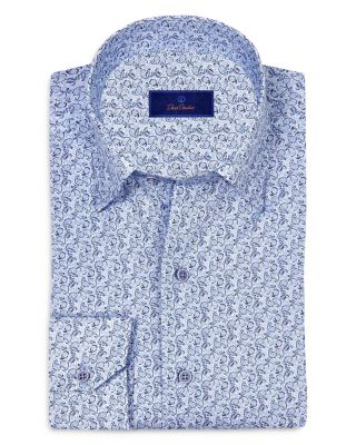 David Donahue Regular Fit Textured Neat Print Sport Shirt