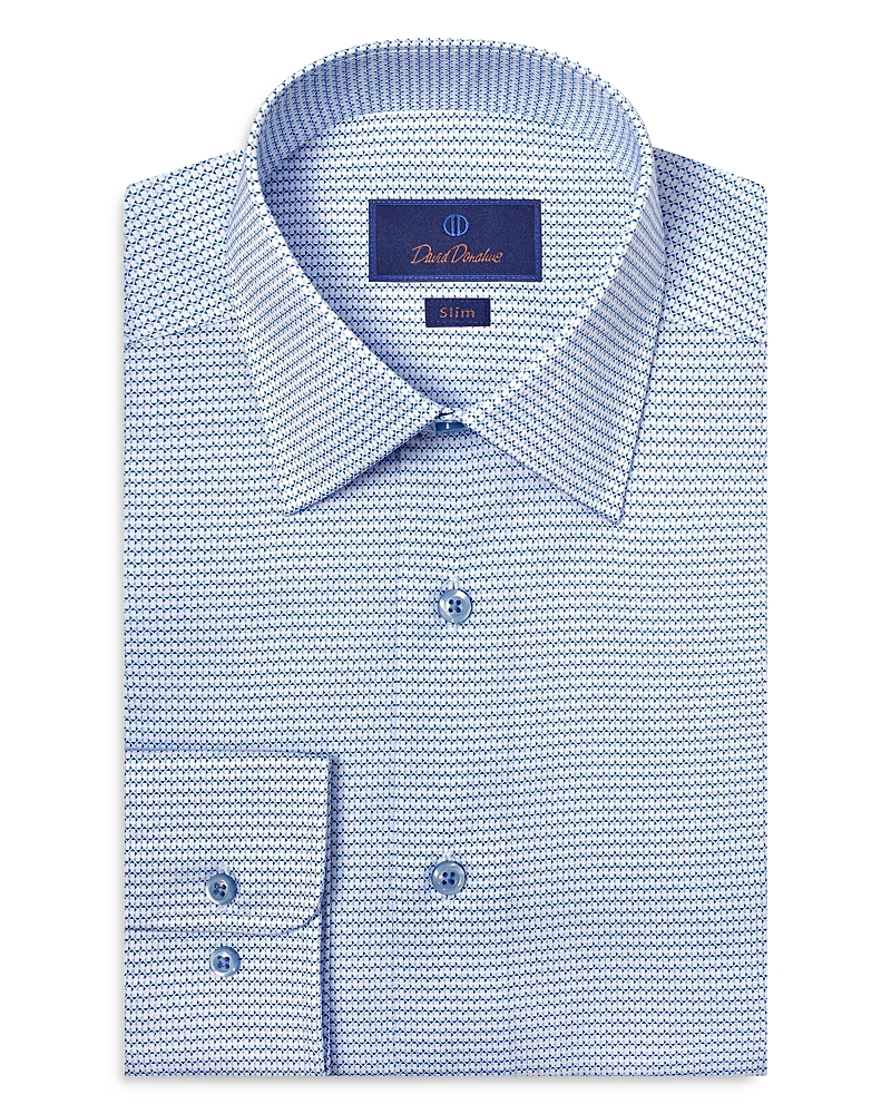 David Donahue Slim Fit Twill Micro Geometric Print Dress Shirt