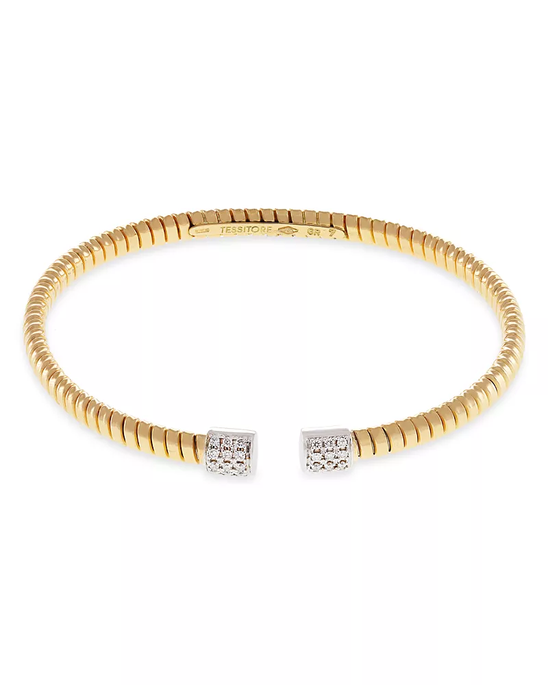 Alberto Milani 18K Yellow Gold Via Mercanti Tubogas Diamond Bangle Bracelet