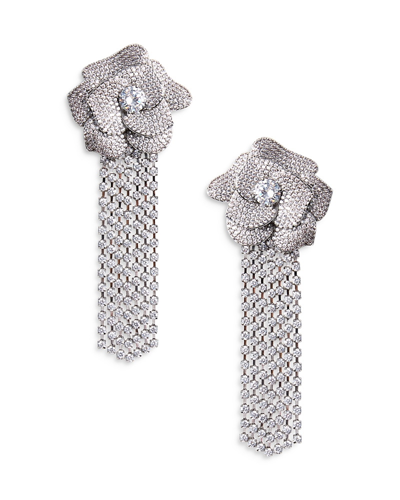 Shop Self-portrait Crystal Flower Droplet Earrings In Silver