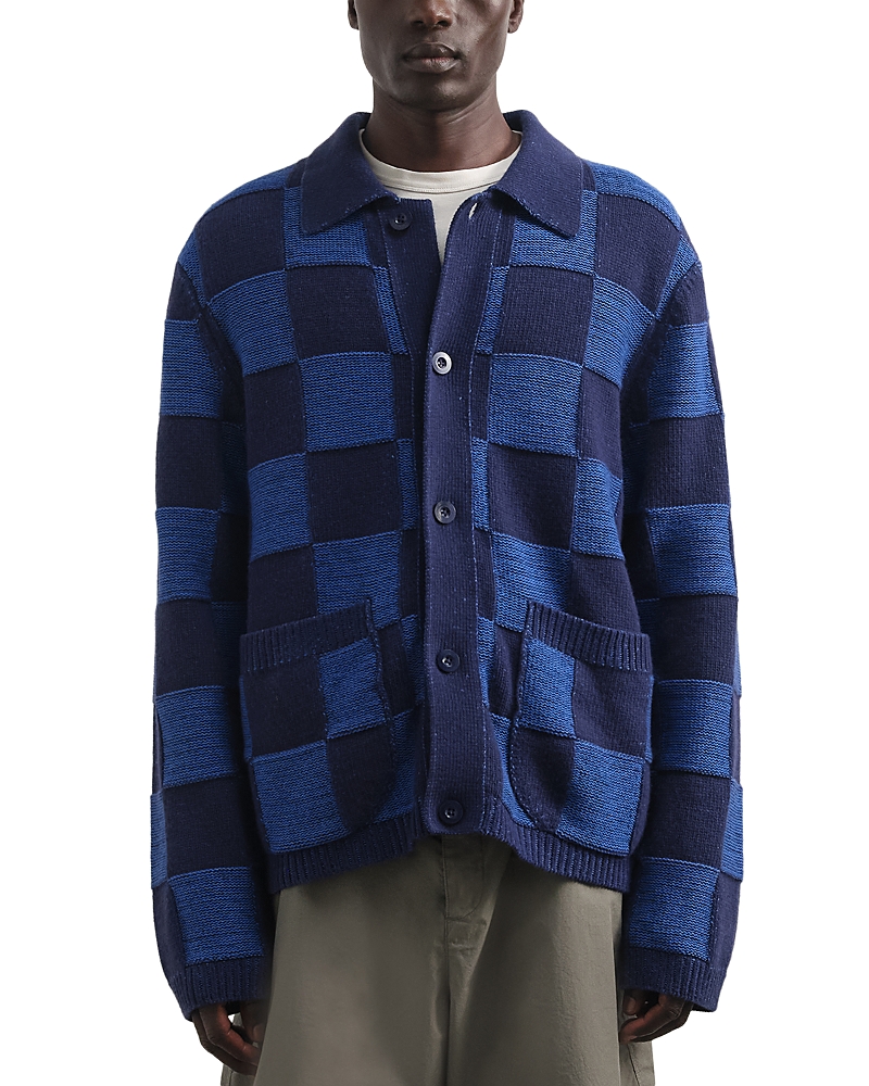 Ymc You Must Create Ymc Mens Baker Checkerboard Cardigan In Blue