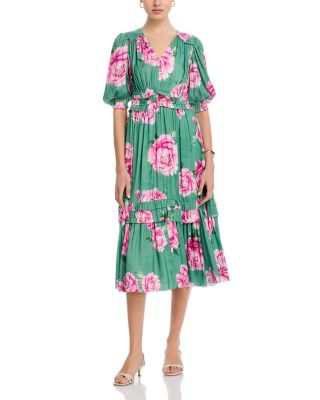 T Tahari - Short Sleeve V Neck Fit and Flare Dress