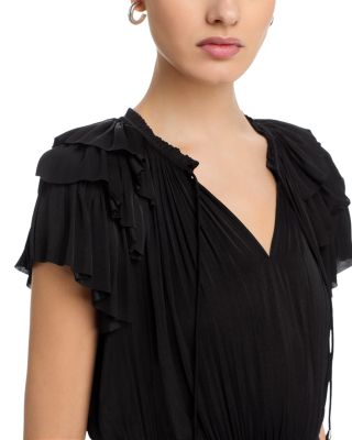 Flutter Sleeve Split Neck Flare Airflow Dress