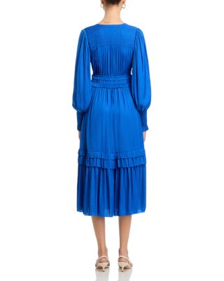 Long Sleeve V Neck Fit and Flare Dress