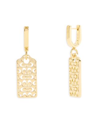 Signature Quilted Cut-Out Hangtag Charm Huggie Hoop Earrings in Gold Tone