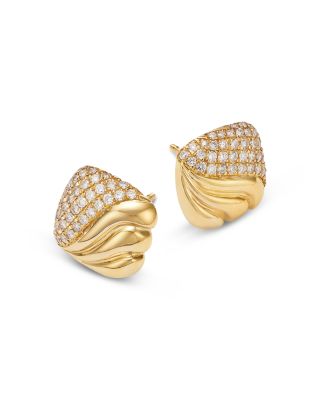 Diamond Pav&eacute; Studs in 14K Textured Yellow Gold, 0.43 tcw