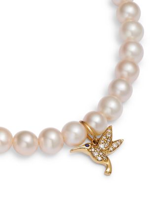 14K Yellow Gold Diamond & Emerald Hummingbird Charm Beaded Bracelet