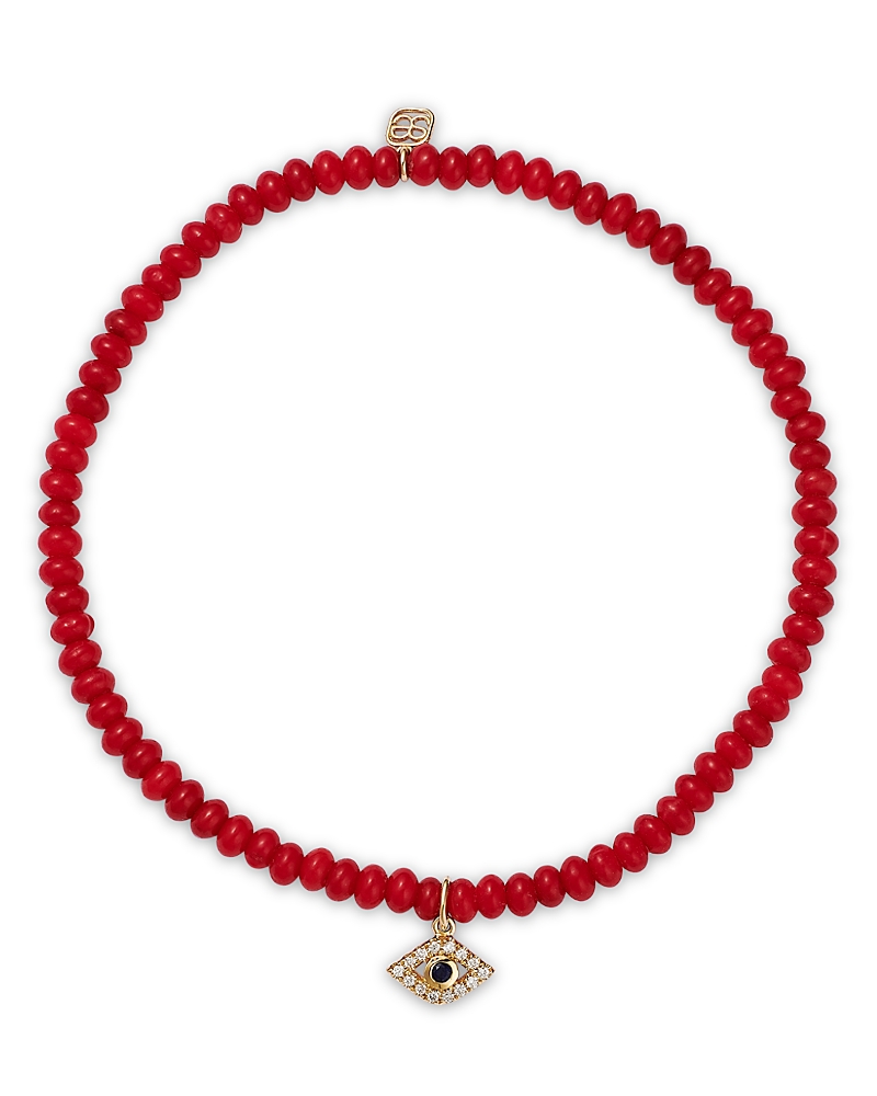 Sydney Evan 14k Yellow Gold Tiny Bezel Evil Eye Charm Bracelet In Gold
