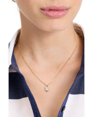 Pav&eacute; Clover Pendant Necklace in Gold Tone, 16"-19"