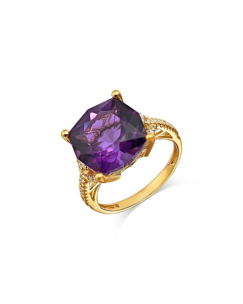 Bloomingdale's Fine Collection Cushion Shape Amethyst & Diamond Ring in 14K Yellow Gold