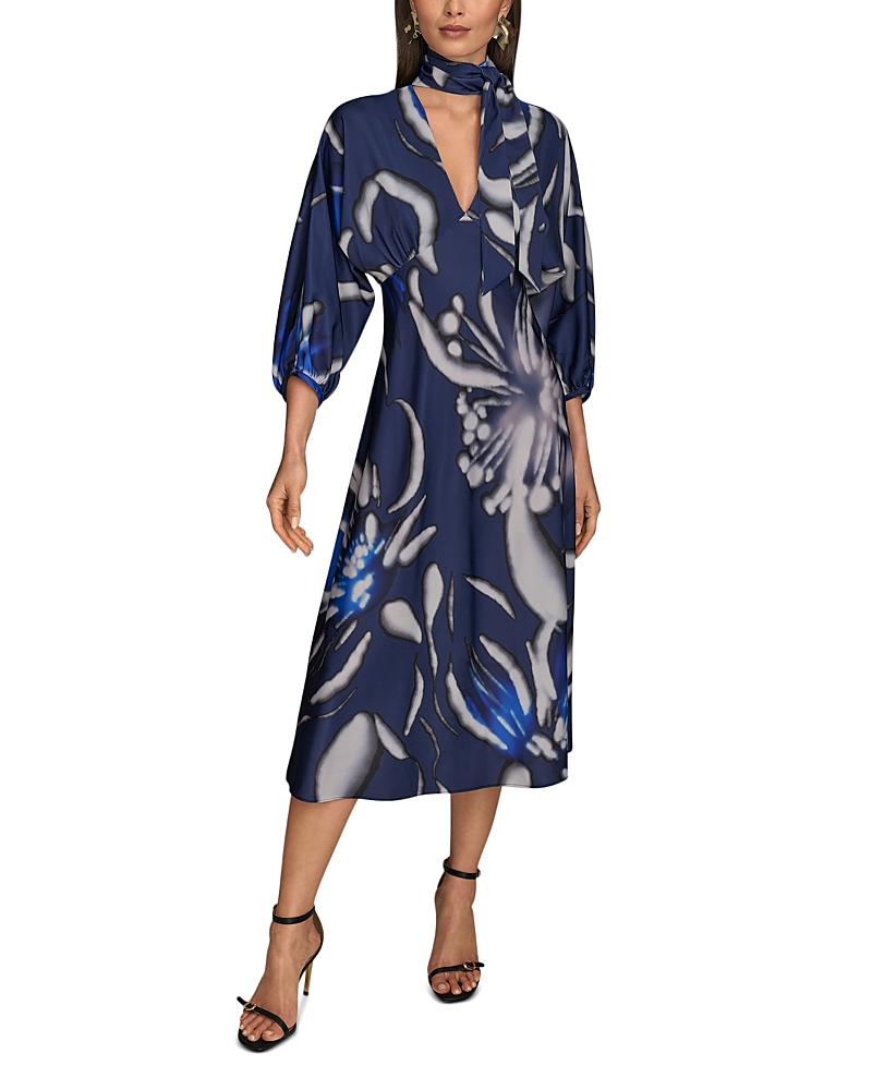 Donna Karan Satin Tie Neck Dress In Electric Blue Multi | ModeSens Donna Karan Satin Tie Neck Dress In Electric Blue Multi | ModeSens