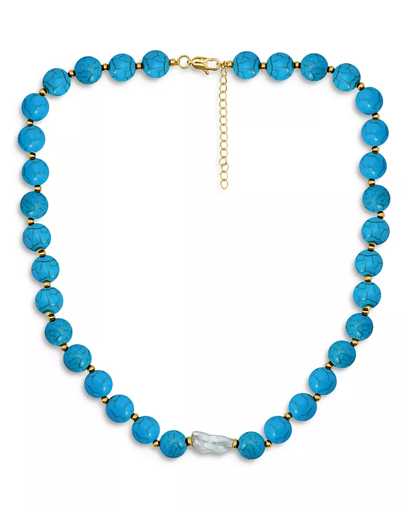Aqua Beads & Cultured Freshwater Pearl Necklace, 16 - Exclusive