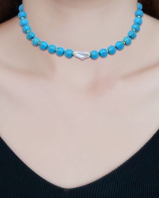 Beads & Cultured Freshwater Pearl Necklace, 16" - Exclusive