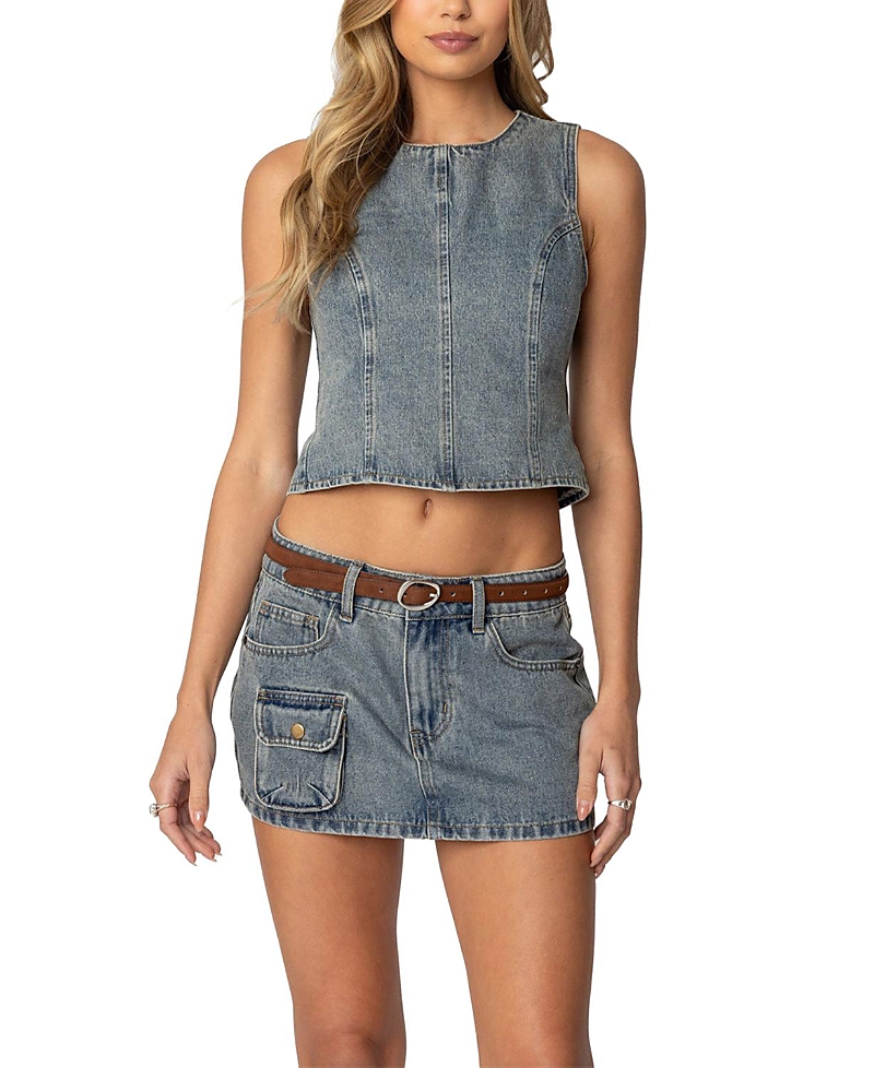 EDIKTED QUINLAN OPEN BACK DENIM TOP