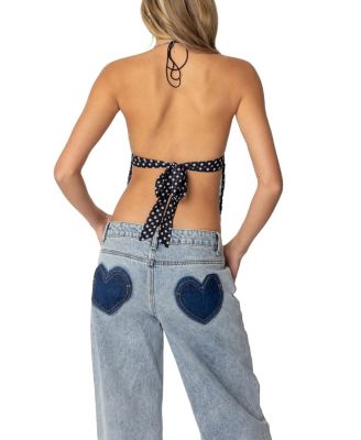 Polka Dot Backless Chiffon Top