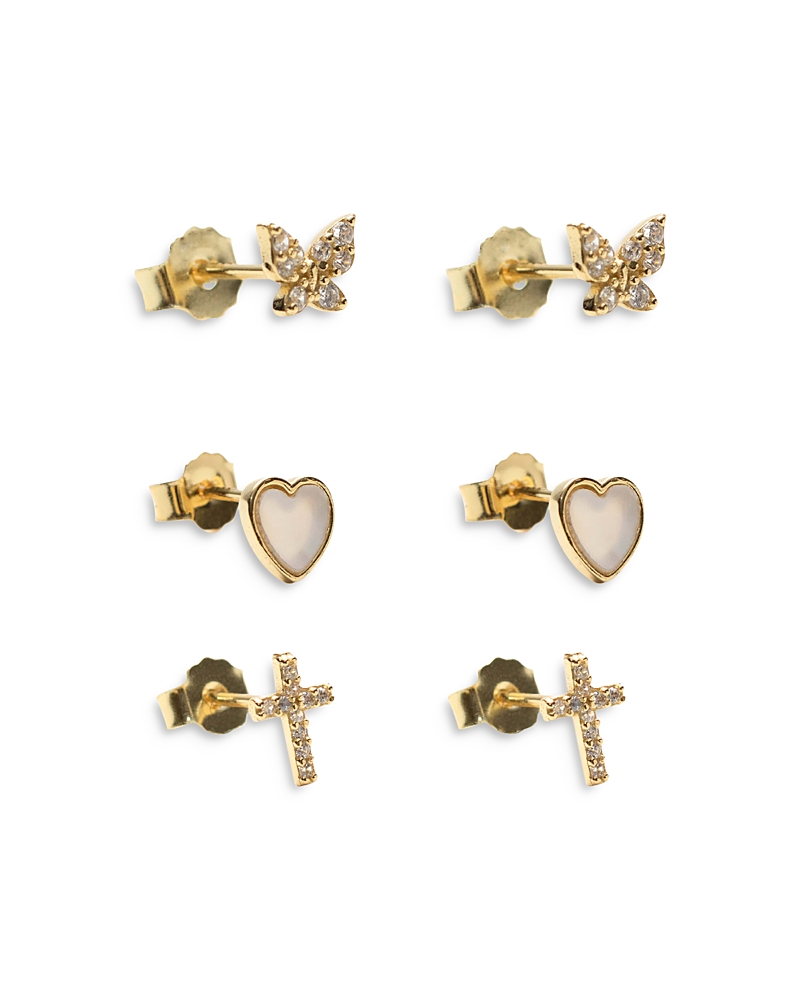 Argento Vivo Pave & Mother Of Pearl Stud Earrings, Set Of 3 In Gold