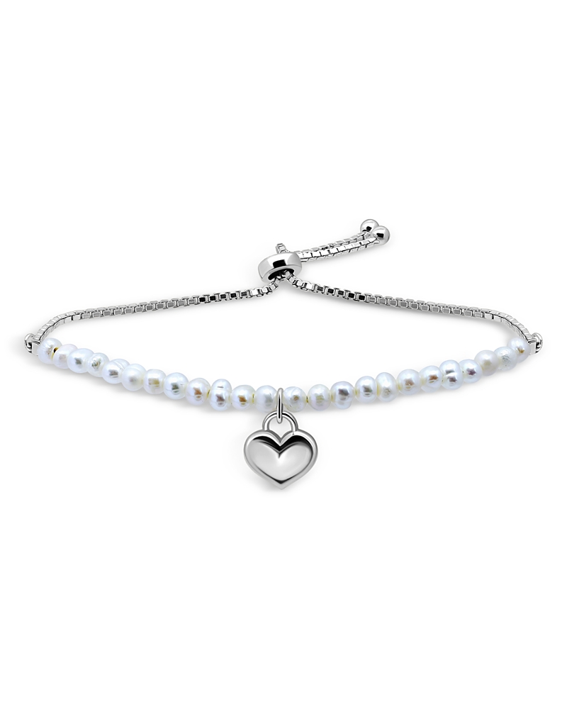 Shop Aqua Heart Charm Cultured Freshwater Pearl Beaded Slider Bracelet In Sterling Silver - Exclusive