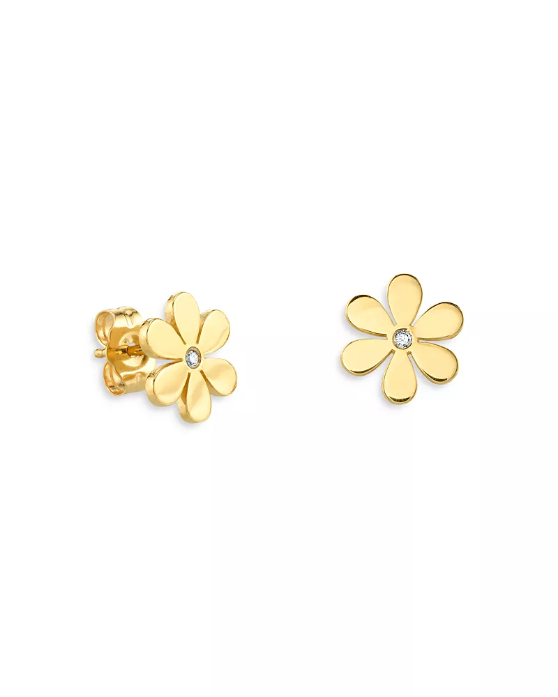 Sydney Evan 14K Yellow Gold Diamond Daisy Stud Earrings