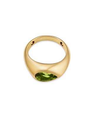 Pear Shaped Peridot Bold Gold Ring in 14K Yellow Gold