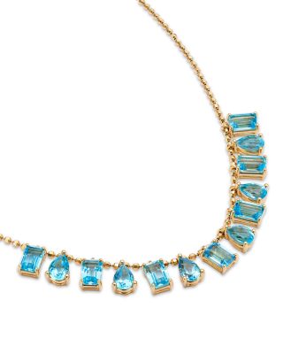 Swiss Blue Topaz Mixed Cut Statement Necklace in 14K Yellow Gold, 18"