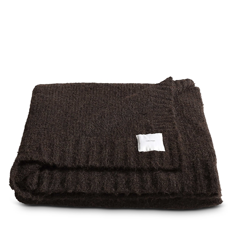 Calvin Klein Knitted Wool Blend Reversible Throw Blanket In Chocolate Brown