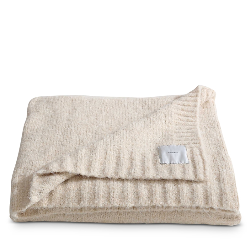 Calvin Klein Knitted Wool Blend Reversible Throw Blanket In Natural