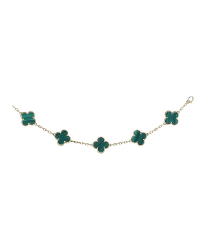 Vintage Alhambra 5 Motifs Bracelet 18K Gold and Malachite