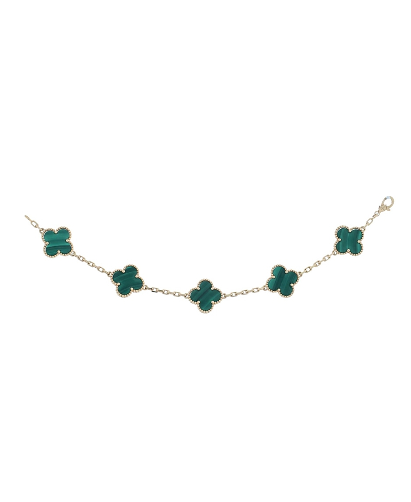 Pre-owned Pre-owned Van Cleef & Arpels Van Cleef & Arpels Vintage Alhambra 5 Motifs Bracelet 18k Gold And Malachite