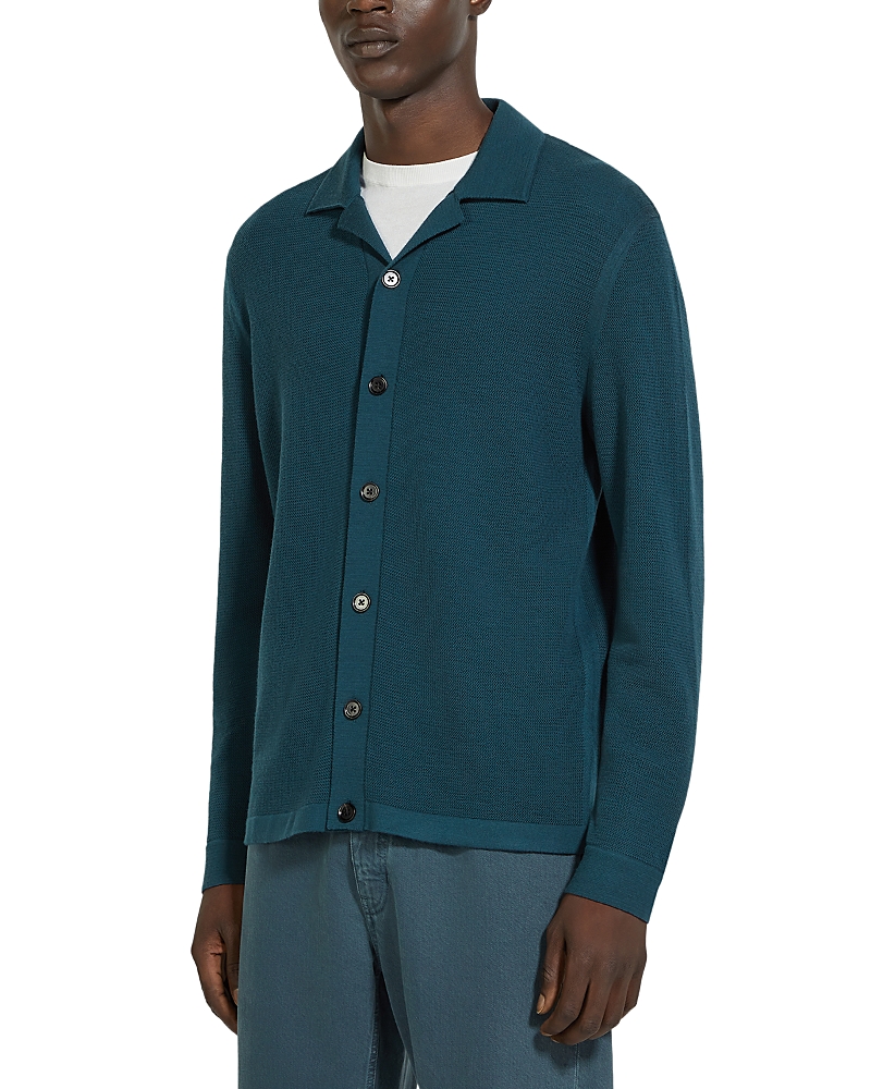 Shop Zegna Textured Wool Shirt Jacket In Dark Teal Blue