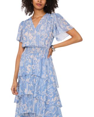 Crossover Flutter Sleeve Tiered Dress