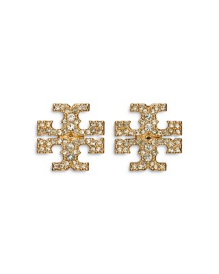 Tory Burch - Kira Pav&eacute; Double T Stud Earrings in Gold Tone