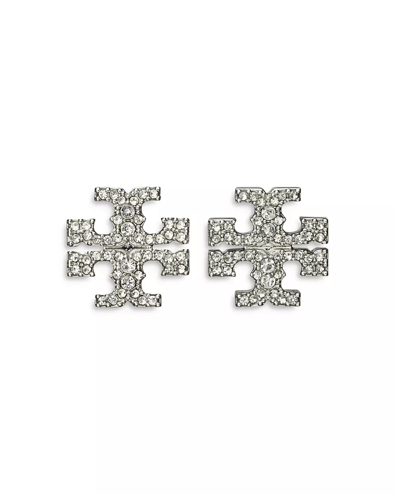 Tory Burch Kira Pave Double T Stud Earrings in Gold Tone