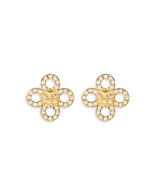 Tory Burch Kira Pave Clover Stud Earrings in Gold Tone
