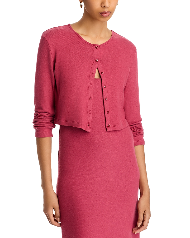 Leset Lauren Cropped Brushed Stretch-knit Cardigan In Radish