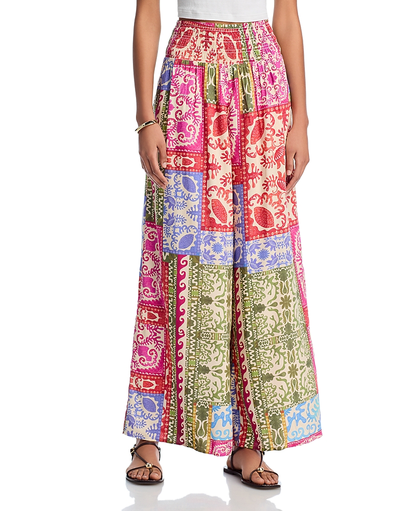 AQUA MIXED PRINT SMOCKED WAIST WIDE LEG PANTS - EXCLUSIVE