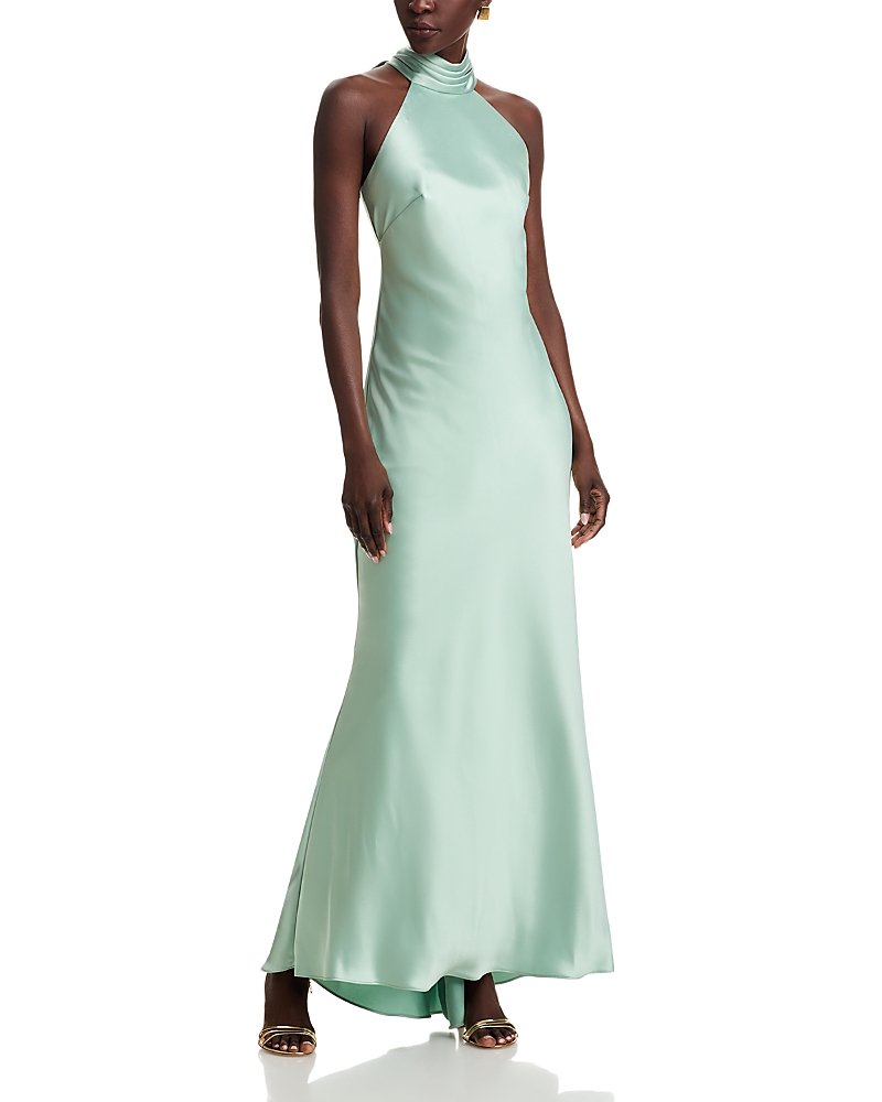 Aqua Sleeveless Satin Gown - Exclusive