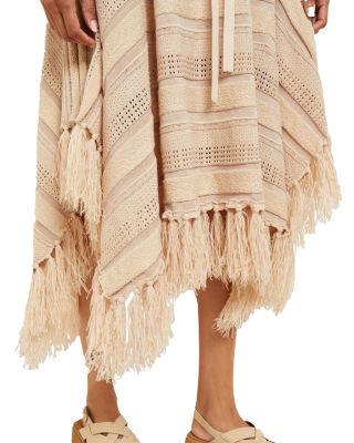 Pointelle Striped Fringed Soft Knit Dress