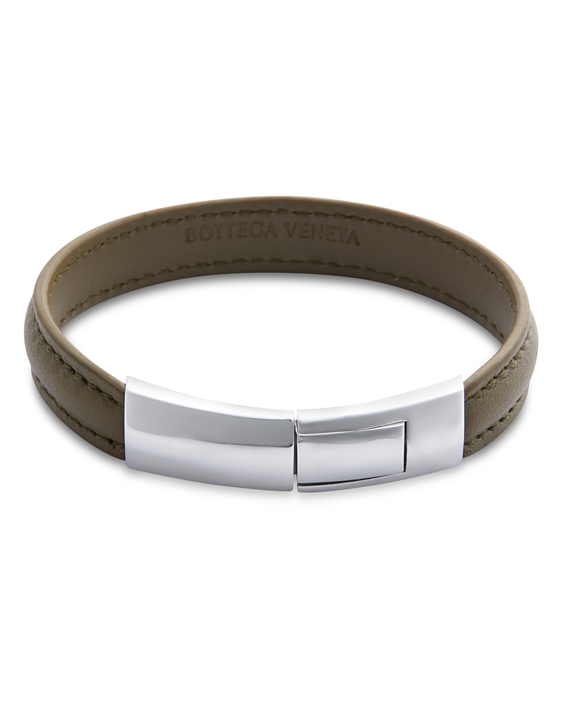 Bottega Veneta Leather Bracelet In Grey/green