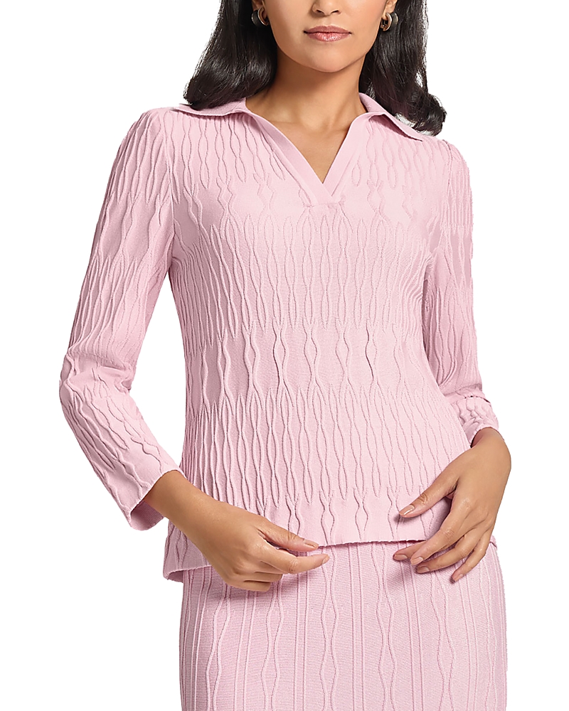 Misook Heritage Fit Raised Geometric Jacquard Sweater In Soft Blush