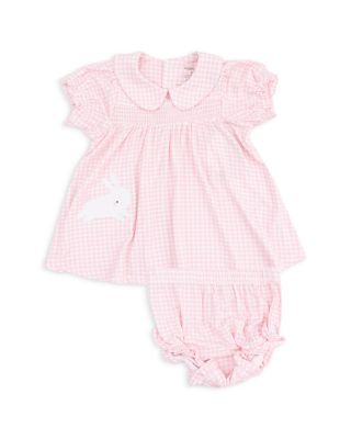 Angel Dear - Girls' Mini Gingham Classic Smocked Peter Pan Collar Dress & Diaper Cover Set - Baby