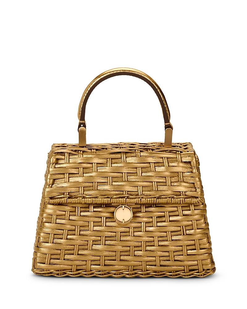 Cult Gaia Sybil Nano Metallic Woven Crossbody Bag In Brushed Brass