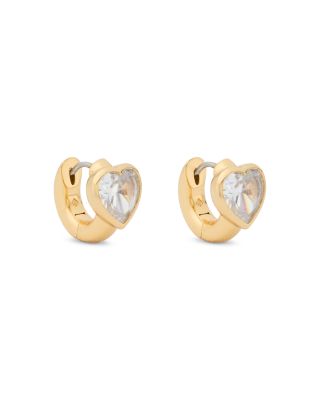 Keep Sparkling Stone Heart Huggie Hoop Earrings in Gold Tone